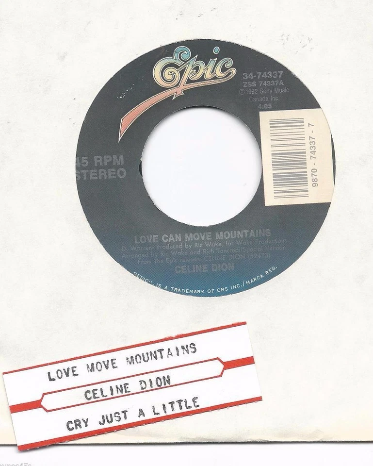 CELINE DION * 45 * Love Can Move Mountains * 1992 * USA * VG++ ORIG. w/ JUKE TAG - Image 1 of 1