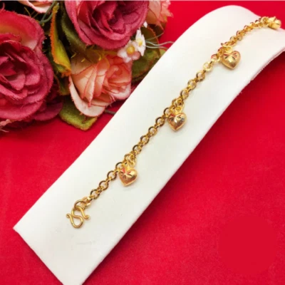 Brazalete brazalete chapado en oro amarillo baht tailandés regalo corazón gota joyería mujer Foto 1 de 4