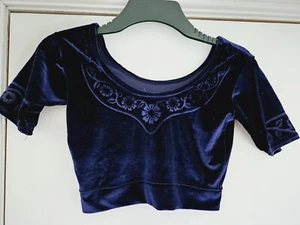 Asian Indian Crop Top Dark Blue Velour Velvet Belly Exotic Dance Size 8 Short - Picture 1 of 6