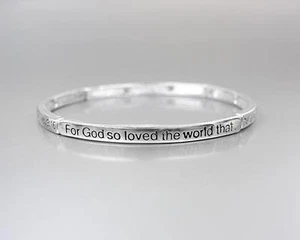 Inspirational Thin JOHN 3:16 FOR GOD SO LOVED Bible Verse Silver Plated Bracelet - Picture 1 of 4