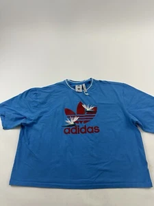 Adidas Thebe Magugu Shirt Womens XL Blue Loose Fit Embroidered Cropped - Picture 1 of 7