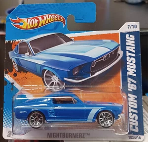 Hot Wheels #103/214 Nightburnerz 7/10 '67 CUSTOM MUSTANG SHORT CARD BLUE - Picture 1 of 1