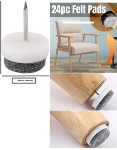 24x Furniture Table Chair Leg Floor Felt Pad Skid Glide Slide Nail Protector Cap - Picture 1 of 10