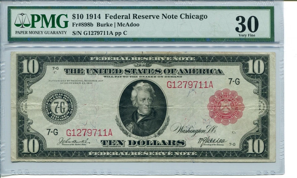 FR 898b 1914 $10 Chicago Federal Reserve Note PMG 30 Very Fine - Image 1 of 1