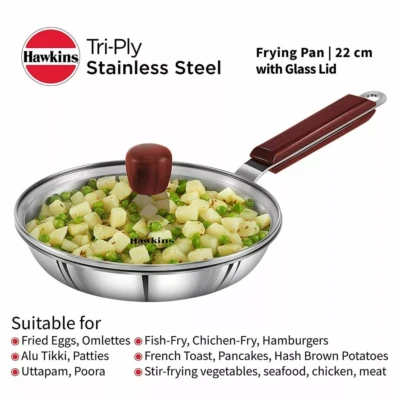 Hawkins Stainless Steel Induction Compatible Frying Pan with 1 Litre Glass Lid - Image 1 of 4