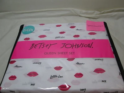 New Betsey Johnson LOVE LIPS Queen Sheet Set ~ Pink and Black Lips AMOR XOX  - Image 1 of 4