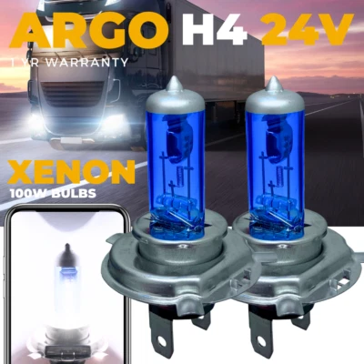 H4 24v Xenon White Halogen 100w Headlight Bulbs 6000k HGV Truck Lorry 472 Bulb - Image 1 of 4