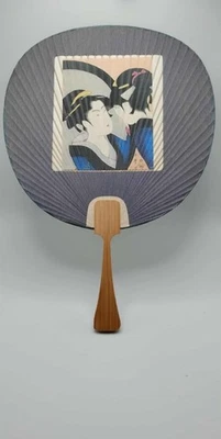 Винтажный японский ручной вентилятор для девочки гейши тяжелая бумага бамбуковая ручка азиатский японский - Изображение 1 из 2