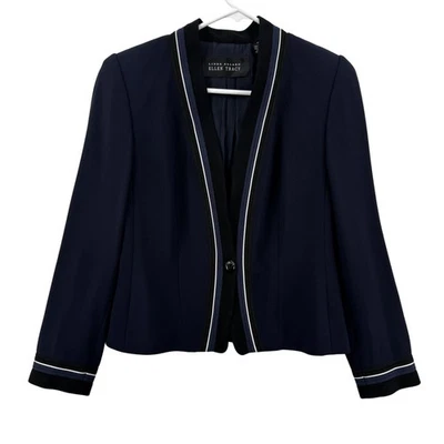 Blazer Linda Allard Ellen Tracy para mujer 4 azul marino pequeño cuello chaqueta carrera Foto 1 de 4