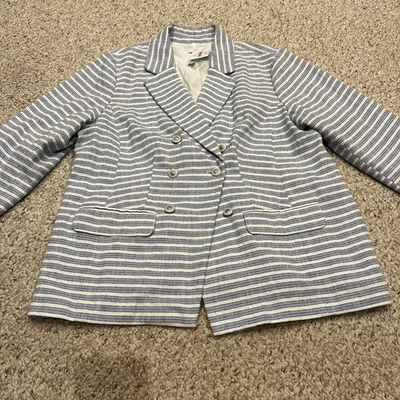 Chaqueta Blazer Jill Rayas Nueva con Etiquetas Talla 2X Azul Blanco Negocios Informal Costera  Foto 1 de 4
