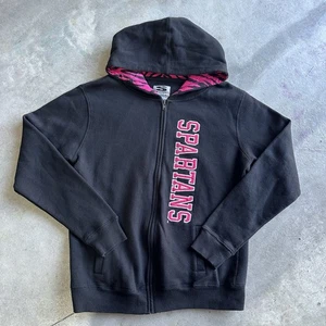 Y2K Michigan State Kapuzenpullover mit Reißverschluss Damen rosa Zebra Größe Large - Bild 1 von 6