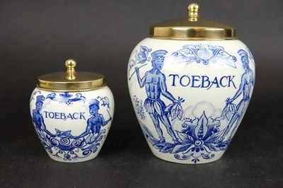 perfekte Vintage Dutch Delft Blau & Weiß Tabakgläser Versand Toeback... - Bild 1 von 4