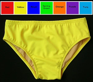 MENS Swim Brief Swimsuit in Red, Orange, Turquoise, Green, Yellow, Purple, Blue - Picture 1 of 11