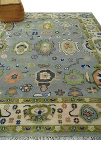 Hand Knotted 8x10 Silver, Peach and Olive Oushak wool Area rug-DD/CP2048 - Picture 1 of 11
