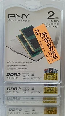 2 pcs. PNY 2GB pack DDR2 667 MHz PC2-5300 Laptop SODIMM Memory MN1024SD 2x2pack - Image 1 of 2