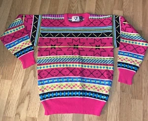 Vintage 1980's Neon Pink Tyrolia Wool Ski Sweater Size S (4/6) NICE - Bild 1 von 12