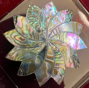 Sterling Silver Abalone Pinwheel Brooch/Pendant - Several Stamps including CP - Picture 1 of 7