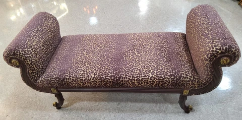 Vintage Daybed Bench in New Leopard Chenille Fabric Cover