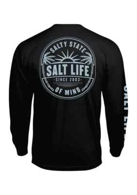Salt Life Sunrise Palms 长袖 T 恤男式 XL 码大号黑色全新全新带标签 — 第 1/2 张图片