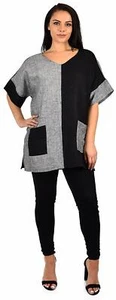 Women's 100% Linen Two Tone Oversized Tunic Shirt Top | Plus & Reg Sizes - Picture 1 of 3