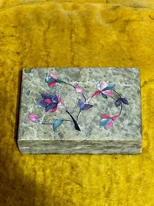 Vintage Soap Stone Japanese Jewelry Trinket Box with Mother of Pearl Inlay - Picture 1 of 16