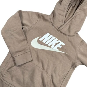 Nike Kids Tan Beige Fleece Long Sleeve Graphic Print Logo Pocket Pullover Hoodie - Picture 1 of 8