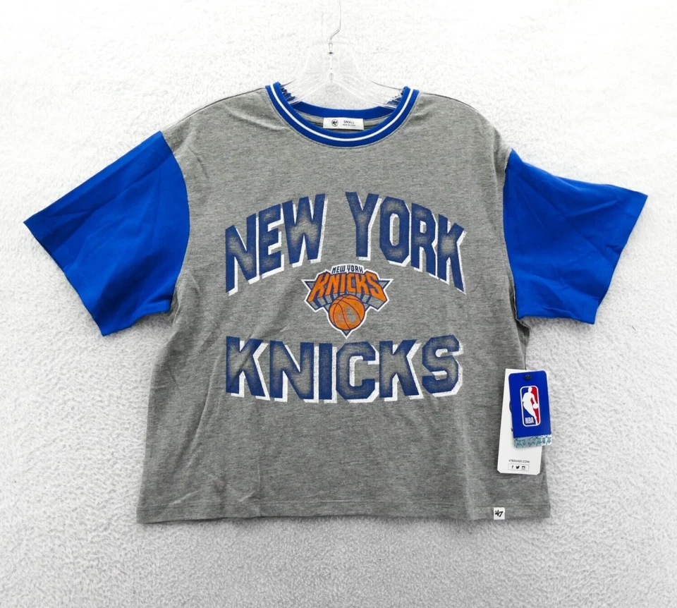 New York Knicks Crop Shirt Small Womens Gray Knit '47 Brand Basketball Cropped - Image 1 of 4