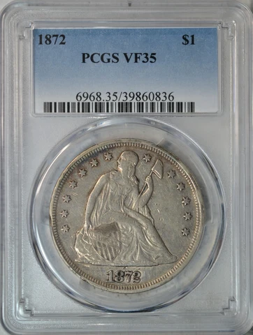 1872 Seated dollar, PCGS VF35..........Type Coin Company Cover