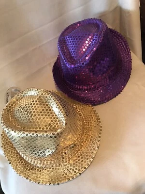 Sequin Fedora Hat Purple or Gold Costume Accessory - Image 1 of 2