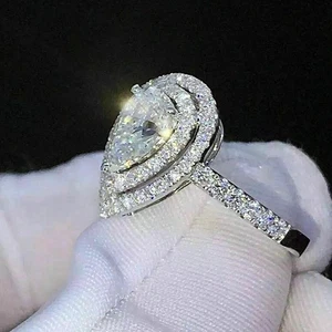 Art Deco Antique 1.70 Ct Pear Cut White Diamond Vintage Ring 14K White Gold FN - Picture 1 of 5