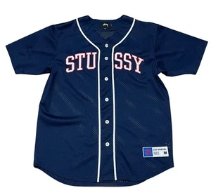 Stussy Baseball Spell Out Jersey T shirt Mens Blue Arch Logo Big Men Size Medium - Picture 1 of 10