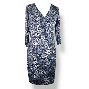Leopard Print Midi Dress Wrap Style Stretchy V Neck Animal Print Small - Picture 1 of 6
