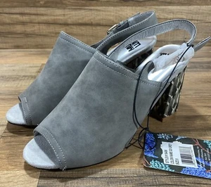 NWT Mukluks Marina Open Toe Slingback 3 Inch Block Heels Grey Women’s 9 NEW - Picture 1 of 12