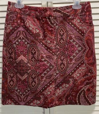 Falda corta August seda cachemira roja/rosa/marfil talla 4 bolsillos cremallera Foto 1 de 4