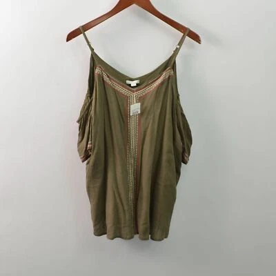 Cato NWT Womens 18/20W Cami Cold Shoulder Green Top Gauze Rayon 2X - Image 1 of 4