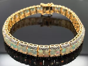 SCHMUCKJAGD ARMBAND AUS 925/- SILBER GELBVERGOLDET MIT ÄTHIOP. OPAL & ZIRKON - Bild 1 von 3