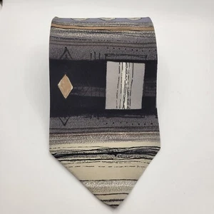 Mens NeckTie Gianfranco Ruffini 100% Black Gray Silk Tie Geometric 58" x 3.75 - Picture 1 of 5