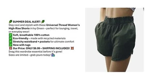 Universal Thread Women's High-Rise Pull-On Shorts Yvy Green Size: XS - Picture 1 of 9
