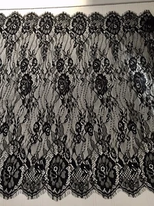 3 Yards Black Floral Embroidered Eyelash Mesh Lace Fabric/Sewing/Crafts/28" Wide - Picture 1 of 12