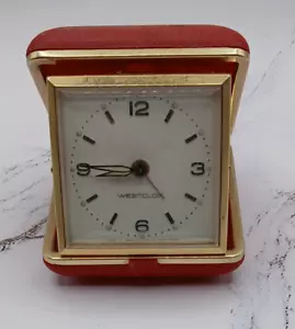 Reloj despertador de viaje de cuerda con estuche rojo genuino WESTCLOX usado en funcionamiento de colección - Imagen 1 de 9