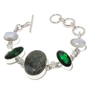 Fire Labradorite Gemstone Handmade 925 Sterling Silver Jewelry Bracelet Sz 7-8" - Picture 1 of 1
