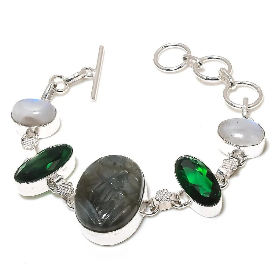 Fire Labradorite Gemstone Handmade 925 Sterling Silver Jewelry Bracelet Sz 7-8" - Image 1 of 1