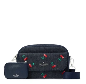 KATE SPADE Cherry Embroidered Denim Rosie Camera Crossbody Bag K6055 - Picture 1 of 5