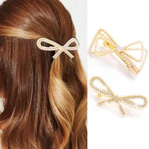 Bow Hair Clips Pearl Hair Barrettes Bow French Hair Clip Hair Accessories for... - Picture 1 of 7