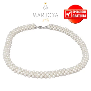 Collana spirale in perle naturali d'acqua dolce e argento 925 rodiato - Foto 1 di 5