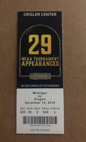 2019 Michigan Wolverines vs Oregon Ducks Basketball Ticket Stub Cover