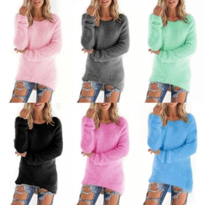 Oberteile Pullover Pulli Gestrickt Flauschig Winter Warm Schlicht Damen Freize ≌ - Picture 1 of 18