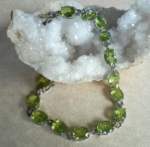 Sterling Silver Green Peridot Link 7.5" Bracelet    60LLN1 - Picture 1 of 11