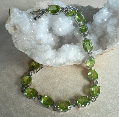 Pulsera de plata de ley de eslabones de peridoto verde de 7,5" 60LLN1 Foto 1 de 4