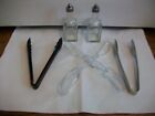 2-6 oz. Square glass oil & vinegar glass dispensers, Salad tongs,2 other tongs